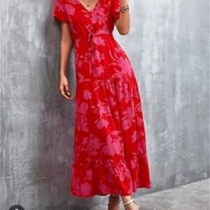 Floral blooming Large Boho Long Dress Women V Neck Floral Print Maxi